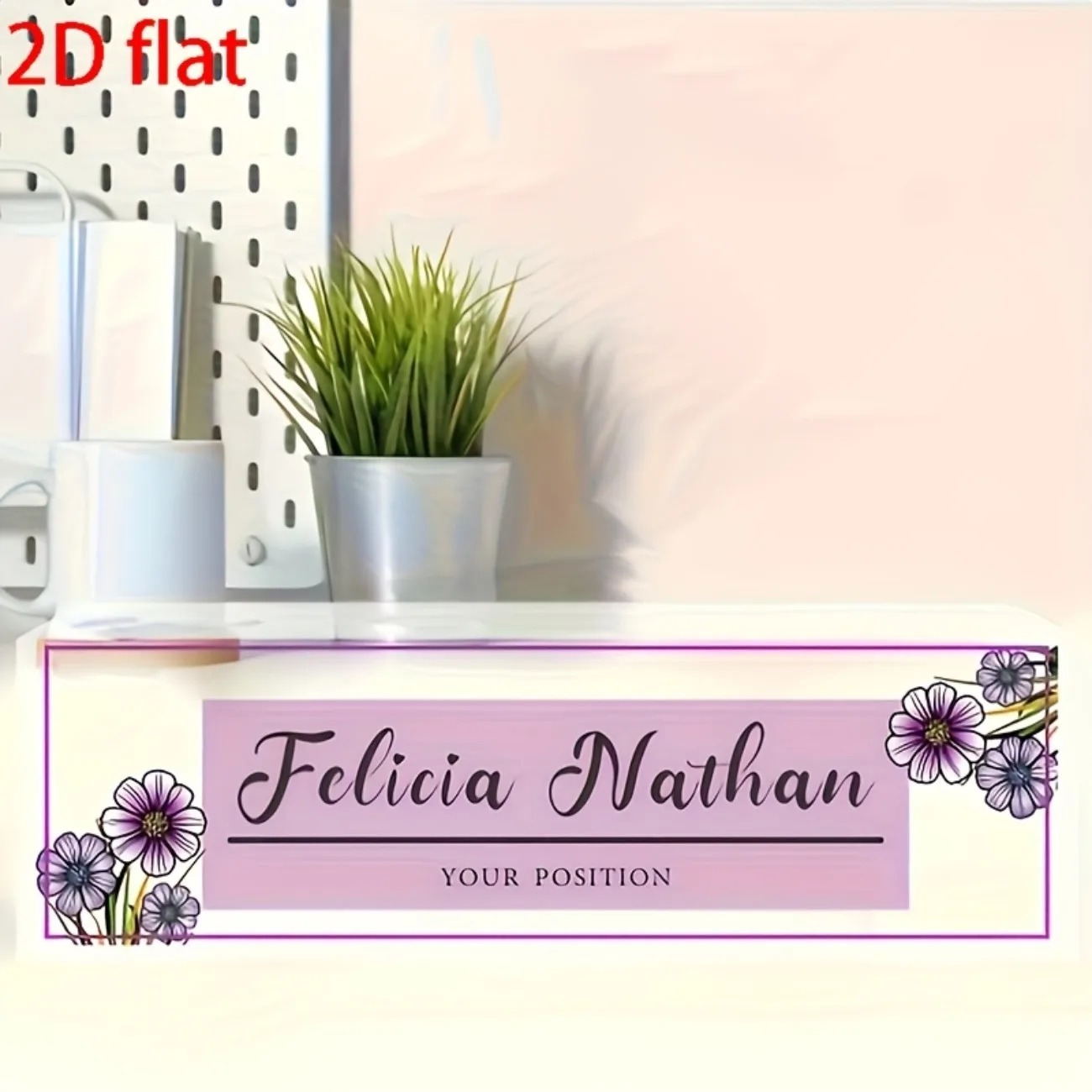 Pink‑Purple Floral Acrylic Des - Desk Name Plate recension och pris