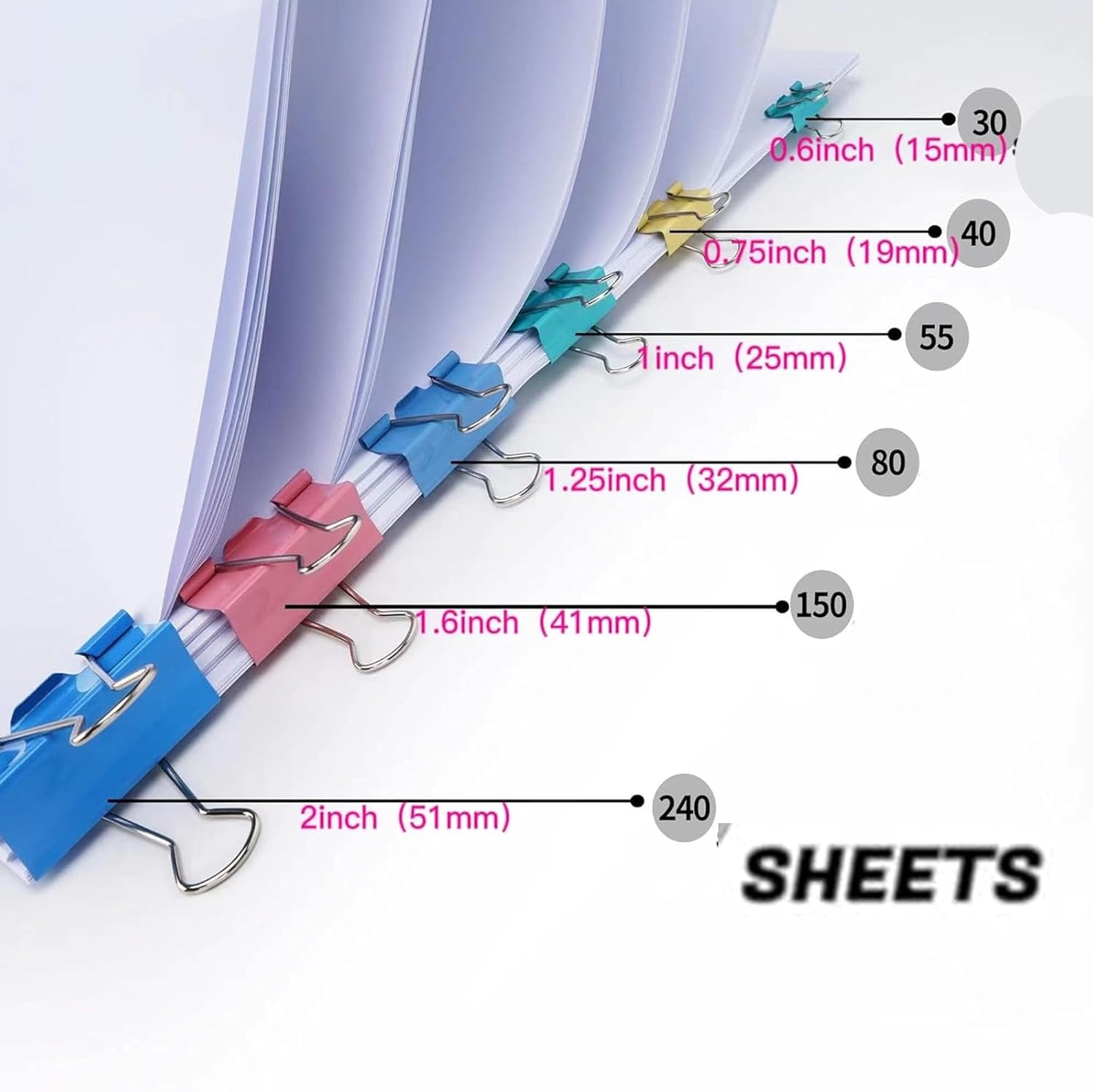 Foldback Clips, 40 Paper Clips - Binder Clip Assorted recension och pris