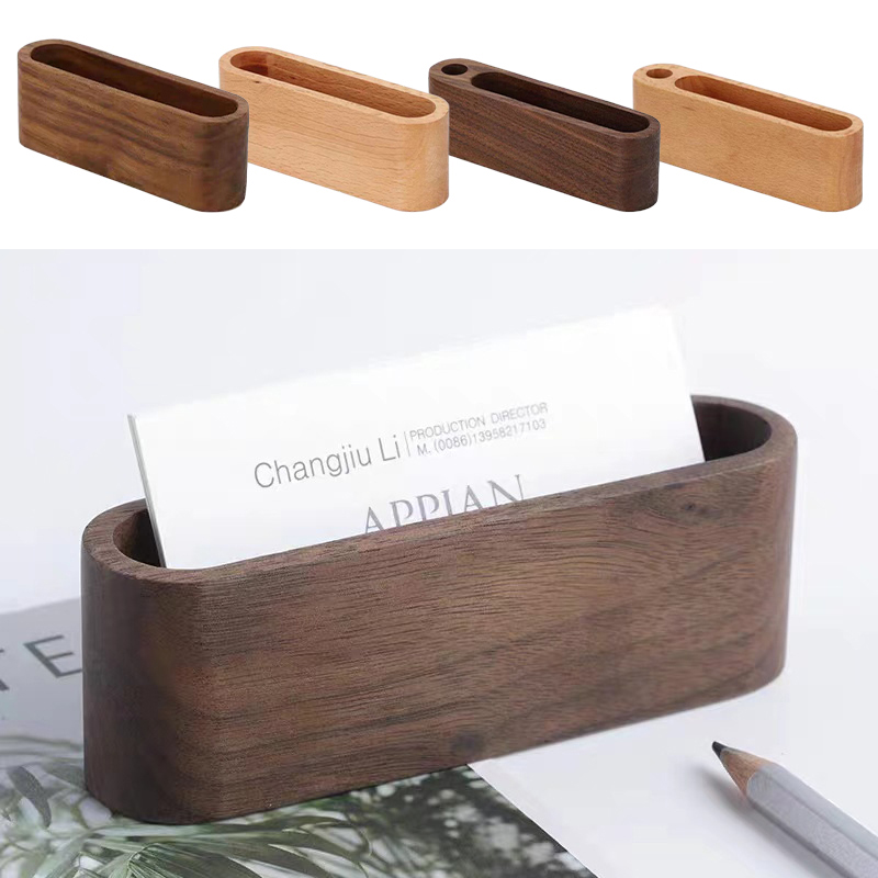 Business Card Holder Wooden Or - Desk Name Plate recension och pris