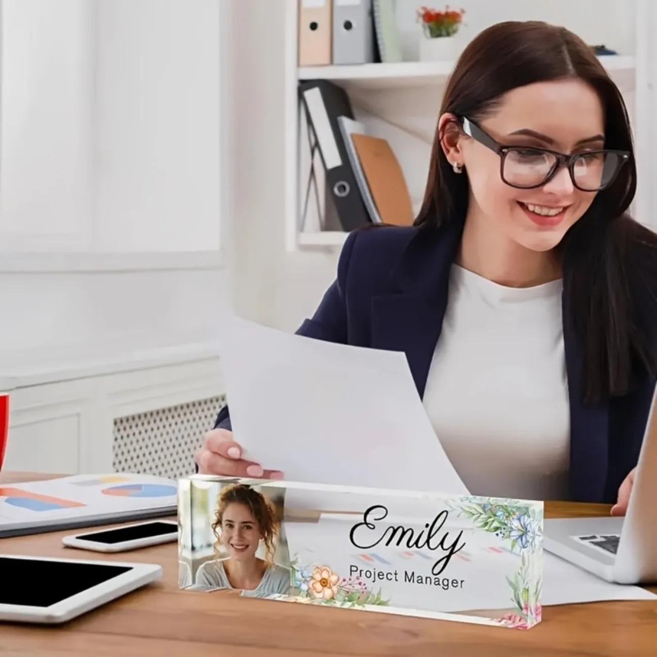 1PC Personalized Floral Acryli - Desk Name Plate recension och pris